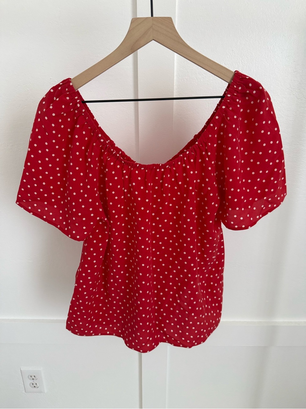 Sezane Vikaly Silk Blouse Red Polka Dot - Picture 7 of 9